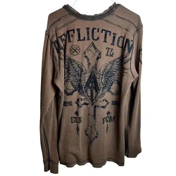 Affliction Reversible Thermal Live Fast Gray Brown Long Sleeve Y2K Size XL - Picture 7 of 7